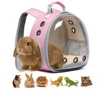 Bunny Carrier, Guinea Pig Carrier,Small Animal Carrier Backpack for Rabbit,Bearded Dragon, Lizard,Hamster,Kitten. Breathable Pet Travel Cage Bag for Vet Visits & Outdoor Adventures (Pink)