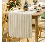Bunny Chorus 72 Inch Boho Fluffy White Striped Faux Fur Table Runner: Rustic Bohemian Christmas Table Decoration