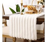 Bunny Chorus 72 Inch Boho Fluffy White Striped Faux Fur Table Runner: Rustic Bohemian Christmas Table Decoration