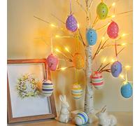 Bunny Chorus Multicolor Easter Egg Decorative Lighted Tree & Ornaments, 23.2" Birch Tree with 12pcs Colored Egg Ornaments, Kids Party Supplies, Spring Decor