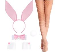 Bunny Costume Adult, Halloween Costumes, 6 Pcs Sexy Bunny Costume Accessories for Women Included Bunny Ears and Tail Collar Bow Tie Cuffs Fishnet Tights, Bunny Outfit for Halloween Carnival, for 14+