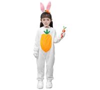 Bunny Costume for kids,4 Pcs Rabbit Fancy Dress Costume with Ears,Paws,Gloves,Onesie,Rabbit Animal Plush Set Onesie for 3 4 Years Child Easter Christmas Halloween Cosplay Onepiece Costume (White)