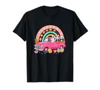 Bunny Couple Pandas On Pickup Truck Easter Eggs Rainbow T-Shirt