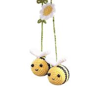 Bunny Crochet Bee Car - Cute Flower Knitted Pendant Accessory Handmade Wool Craft Thread Charm | Automotive Interior Decorations For Bee Lovers, Rearview Ornament