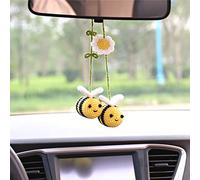 Bunny Crochet Bee Car Rear View Mirror Holder, Cute Bumblebee Hanging Ornament, Gift for Bee Lovers, Crochet Lovely Bag Ornament, Automotive Interior Decorations