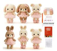 Bunny Crochet Kit for Beginners Crocheting Rabbit Kit with Video Instruction,Bunny Knitting Kits Animal Crochet Beginners Crochet Animals Crocheted Starter Kit Complete Knitting Set (Pink and Brown)