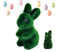 Bunny Decor Figurine - Flocked Moss Finish, Spring Table Accents, Decorative Bunny Statues, Indoor Outdoor Display | Great for Garden Porch, Patio Desk Corner, Party and Seasonal Styling