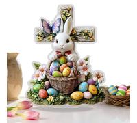Bunny Decorations, Colourful 2D Acrylic Easter - Table Decorations with Eggs and Spring Rabbits | for Bedroom Bookcase Desk Cupboard Sill Dining Room