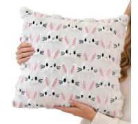 Bunny Design Charm: Easter Pillow Covers Embellished With Pink Embroidered Ears Feature An Adorable Bunny Theme, Adding Visual Appeal To Your Living Space While Enhancing The Springtime Atmosphere Of
