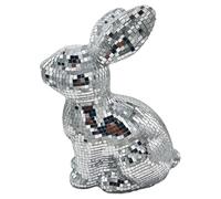 Bunny Disco Ball - Silver Reflective Glass Tile Rabbit, Cute Easter Tabletop Decor, Portable Sparkling Animal Statue | Modern Mirror Sculpture Ornament For Wedding Birthday Party Room Desktop Shelf