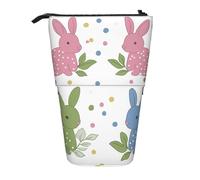 Bunny Dot Standing Pencil Case Easter Pen Pouch Holder Telescopic Pencil Bag Pop Up Cosmetics Bag Stationery Organizer for School Office Travel