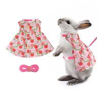Bunny Dress Leash Set Peach Print Pet Rabbit Costume Adjustable Vest Harness Summer Clothes for Walking Outdoor S Size