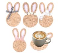 Bunny Drink Coasters, Woven Rustic Coaster Set, Heat Resistant Non-Slip Cup Mats, Table Protector Coasters for Water Cups, Decorative Home Accessories, for Bedroom, Office