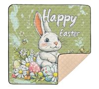 Bunny Ear Foot Leaves Daisy Egg Happy Easter Soft Thick Baby Gym & Activity Mat for Floor Lightweight Padded Baby Mat for Babies Infants Toddlers, 50'' x 50''