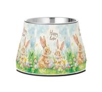 Bunny Ear Foot Lily Rabbit Ears Happy Easter Bowls for Pets with Stand Stainless Steel Metal Pets Bowls for Medium Dogs Whisker Fatigue