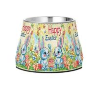 Bunny Ear Foot Lily Rabbit Ears Happy Easter Pets Food Bowls with Stand Stainless Steel Pets Basic Bowls for Slow Feed Dogs Whisker Fatigue