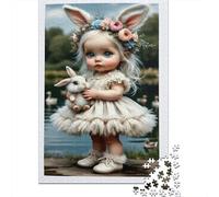 Bunny Ear Girl Jigsaw Puzzle for Adults 1000 Piece Jigsaw Puzzle Spring Lake View Focus Home Decor Gift 70x50cm/1000pcs