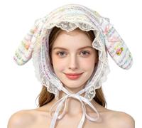 Bunny Ears Hat, Colorful Knitted Soft Plush Cosplay Lace Cap
