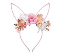 Bunny Ears Headband with Flowers Easter Rabbit Ear Headband for Women Costume Kids Easter Christmas Halloween Party Valentine's Day (PK1, One Size)