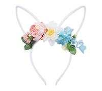 Bunny Ears Headband with Flowers Easter Rabbit Ear Headband for Women Costume Kids Easter Christmas Halloween Party Valentine's Day (WH1, One Size)