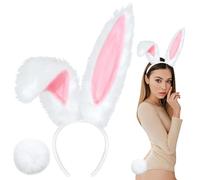 Bunny Ears Headbands and Tail, Easter Bunny Costume Long Furry Rabbit Ear Headband, Halloween Party Cosplay White Bunny Ears Costume Hair Accessories for Adult Women