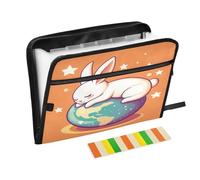 Bunny Earth Stars Orange Accordion File Organizer Portable Expanding File Folder with Safe Zipper & Colorful Labels for A4 Papers Important Document Storage Receipt Letter