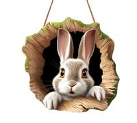 Bunny Easter Decorations, 2D Acrylic Rabbit Climbing Tree Hole Pendant, Cute Funny Bunny Ornament for Party Home Indoor Outdoor Spring Easter - Easter Bunny Hole Door Wooden Sign