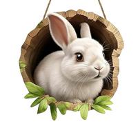 Bunny Easter Door Sign, Wooden Rabbit Climbing Tree Hole Pendant, Cute Hanging Spring Easter Decoration for Party Home Indoor Outdoor Bedroom & Window (A)