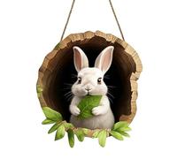 Bunny Easter Door Sign, Wooden Rabbit Climbing Tree Hole Pendant, Cute Hanging Spring Easter Decoration for Party Home Indoor Outdoor Bedroom & Window (F)