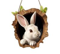 Bunny Easter Door Sign, Wooden Rabbit Climbing Tree Hole Pendant, Cute Hanging Spring Easter Decoration for Party Home Indoor Outdoor Bedroom & Window (E)