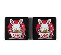 Bunny Eating Ramen Japanese Food Leather Wallets for Men Slim Bifold Wallet Credit Card Holder Front Pocket Wallets
