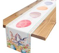 Bunny Eggs Table Runner,Colourful Easter Table Runner Spring Kitchen Dining Table Decoration for Home Party Decor Indoor Outdoor 13x72 Inch