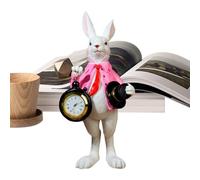 Bunny Figurine with Clock - 9x9x21cm Funny Resin Rabbit, Easter Animal Decor, Whimsical Collectible Statue | Charming Spring Break Ornament For Bedroom, Living Room, Office, Farm, Cafe, Shelf