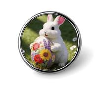 Bunny Floral Eggs Button Pin Round Metal Lapel Pins Badges Classic Cute Brooche Pin Personalized Pinback Button Badges Novelty Funny Enamel Pins for Backpacks Jackets Bags