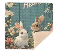 Bunny Flower Hello Design Large Stylish Baby Playmat for Floor Cozy Breathable Playroom Activity Mat for Baby Toddler Infant, 50'' x 50''
