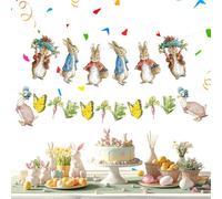 Bunny Garland - Paper Animal Ornament, 8ft Easter Banner Peter Bunny Party Decorations, Farmhouse Mantle Wall Decor | 6 Inch High Nursery Photo Props for Living Room Patio