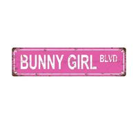 BUNNY GIRL Girls Women Vintage Metal Tin Street Sign Bar Cafe Garage Cave Home Room Wall Bathroom Farmhouse Garden Porch Patio Decor, 16 x 4 Inch