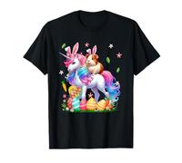 Bunny Guinea Pig On Unicorn Easter Hunting Colourful Eggs T-Shirt