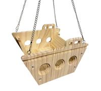 Bunny Hammock - Wooden Swing Enrichment Cage Accessory, Natural Timber Finish, 20x16.5x12cm 24cm Hanging Chain, Sustainable Solid Wood For Chinchilla Ferret Syrian Hamster