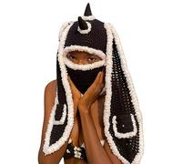 Bunny Hat Adult Knitted Balaclava with Ears Hat Novelty Rabbit Full Face Cover Winter Beanie Funny Bunny Ear Hat Cute Crochet Cap (A-Black, One Size)