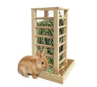 Bunny Hay Feeder - Wooden Large Capacity Hay Holder, Tower-Style Square Feeding Rack for Rabbits and Guinea Pigs | Small Animal Food Feeder for Ferret, Chinchilla, Hamster, Hedgehog Cage Use