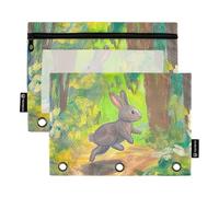Bunny Hopping Along The Forests folders for Binder with Clear Window Fabric Pencil case Clear Window & Grommets Binder 3 Ringing for Storing School Office Supplies Multicolored 2 PCS