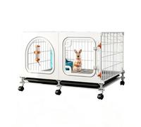 Bunny House Enclosure with Clear Front View, Rabbit Cage with Knob Lock | Dense Mesh Foot Pad, Pull-Out Tray Fast Cleaning, 360° Rolling Casters, Activity Space, Small Animal Playpen(74x47x47cm)