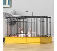 Bunny House with Handle, Metal and PP Material Small Animal Cage with Panoramic Sunroof, Deepen the Chassis Indoor Rabbit Cages(Yellow)