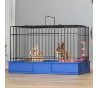 Bunny House with Handle, Metal and PP Material Small Animal Cage with Panoramic Sunroof, Deepen the Chassis Indoor Rabbit Cages(Blue)