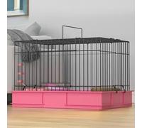 Bunny House with Handle, Metal and PP Material Small Animal Cage with Panoramic Sunroof, Deepen the Chassis Indoor Rabbit Cages(Pink)