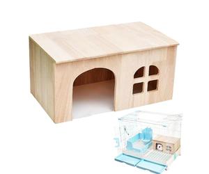 Bunny House Wooden Gerbil House | Rabbit House with French Door Ventilated Rabbit Hideout for Hamster, Gerbil, Chinchilla, Hedgehog, Ferret, Rest, Play, Sleep