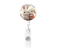 Bunny Hug Badge Reel Retractable Badge Holders Lightweight ID Badge Reels Cute Nurse Name Card Holder with Keychain Funny ID Badge Clip for Men Women