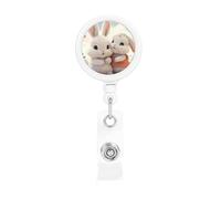 Bunny Hug Badge Reel Retractable Name Badge Holders Funny Nurse Badge Clip with Keychain Lightweight Plastic ID Card Holders for Men Women Gifts