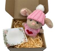 Bunny Hugs in Box, Mini Cute Soft Bunnies, Handmade Plush Pocket Hug Rabbit Doll, Crochet Bunny Basket Stuffers, Adorable Design for Party Hoilday Deco Kids Family Friend (Pink)